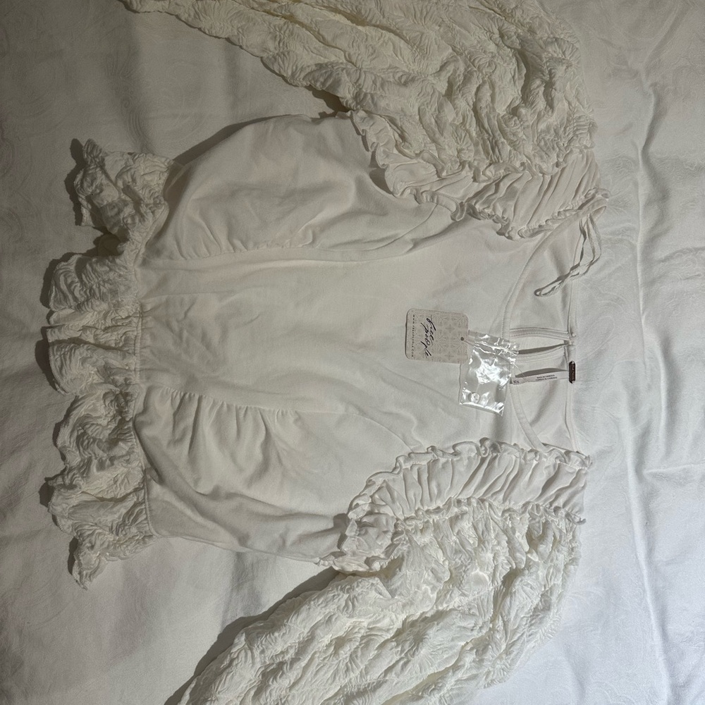 Free People Ivory Ruffle Sleeve Blouse